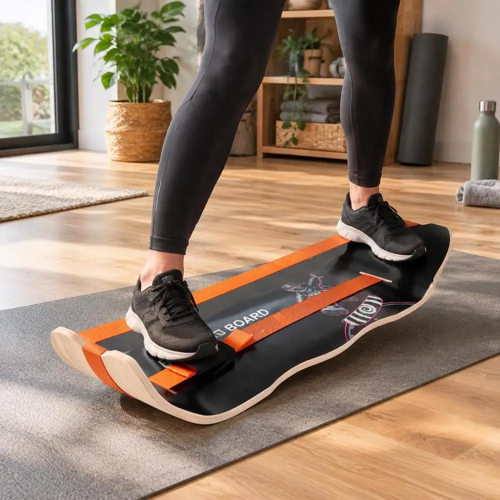 Tavola da equilibrio curva, tavola da bilanciamento in legno 107 cm, per fitness, allenamento del tronco, equilibrio, propriocezione, cinesiterapia, yoga, palestra, casa, ufficio, stazione di lavoro