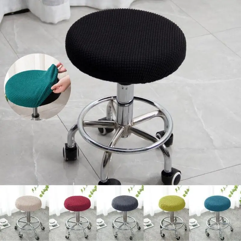 Round Tool Cover Solid Color Dining Bar Stool Cover Elastic Chair Cushion Cover Dustproof Seat Protector Case Home Decorate