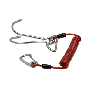 Double Head Dive Reef Rafting Hook Stainless Steel Reef Hook Spiral Coil Spring Cord Dive Safety Accessory - Red