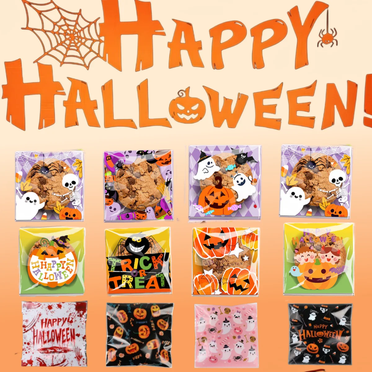 

Halloween Candy Scary Packaging Bags Trick Or Treat Candy Cookie Bags Happy Halloween Ghost Pumpkin Sealing Bag Snack Favor Bag