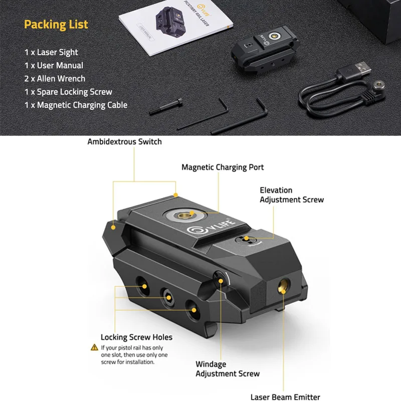 

Rechargeable Compact Red/Green Laser Sight for Pistol Compatible with Handgun Upgraded with Magnetic Charging Port Picatinny