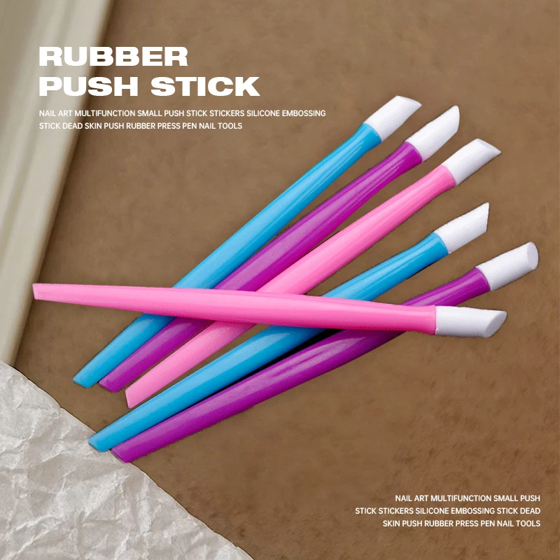 1PC Random Colors Double Ended Angled Silicone Embossing Stick Soft Silicone Head Nail Decal Pressing Silicone Pen Manicure Tool