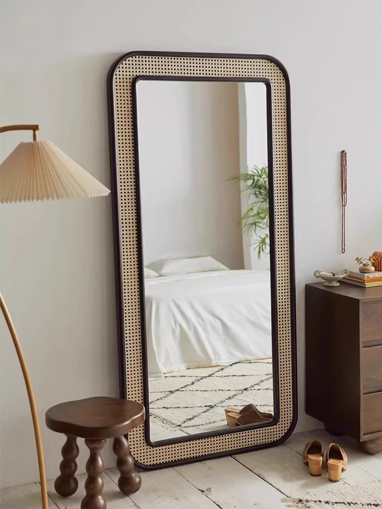 Modern Simple Style Full-length Mirror Creative Hand-Made Rattan Frames Dressing Mirror Home Decoration Hd Wall Mounted Mirror