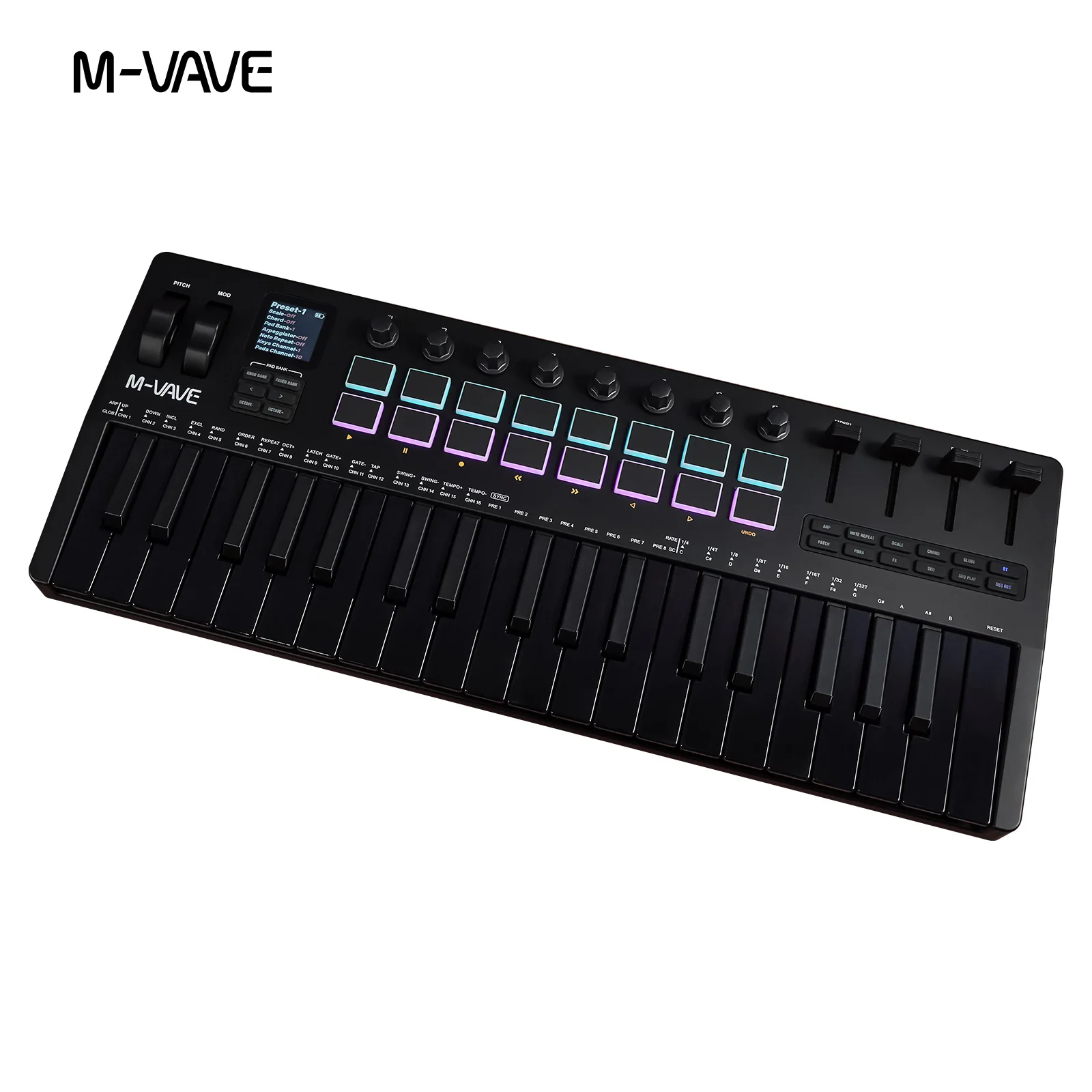 M-VAVE SMK-37 USB MIDI Controller 37-Key with 16 RGB Pads And 8 Knobs for Software Operation Supports Windows Mac IOS Android