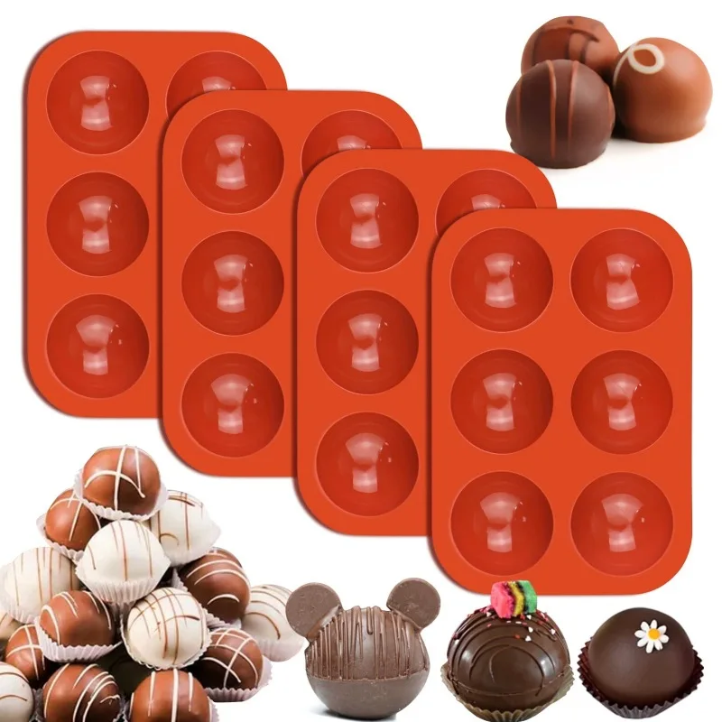D9 6 Cavity Hemisphere Silicone Mold Thickened Dome Chocolate Jelly Mold Baking Silicone Round Dome Shape Muffin Cake Mold Tools