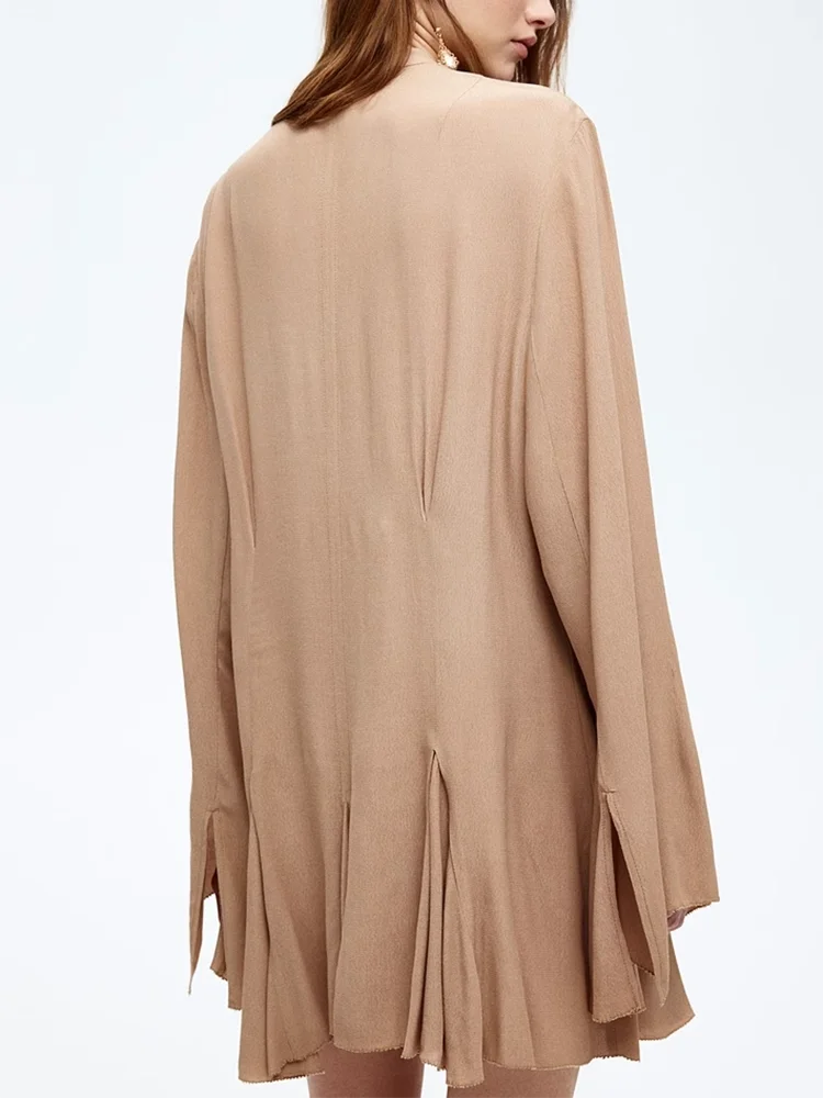 Ele printemps 2025 femme Dr avec cloche Sves et Sa décoration nouveauté robe en couleur Pure avec jupe V-Ne ort