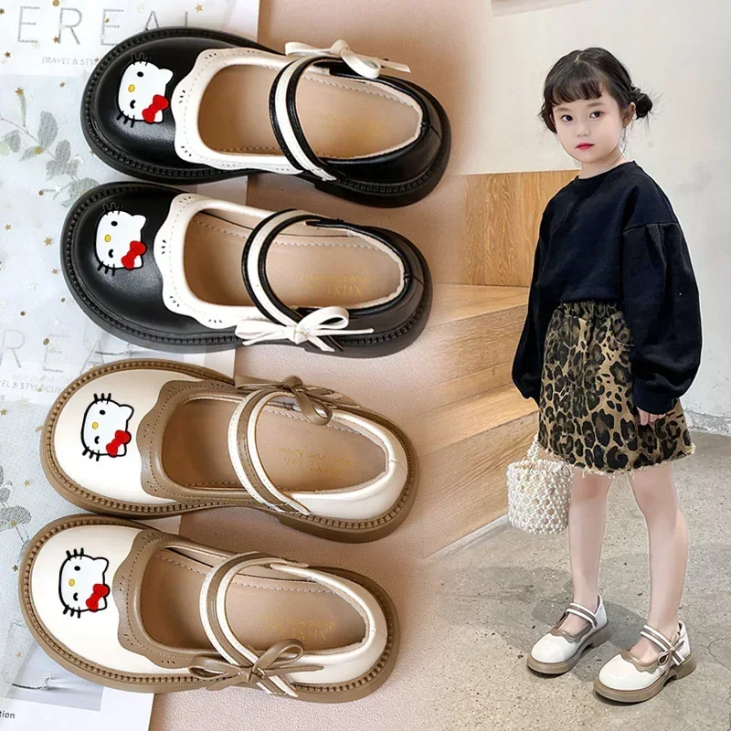 Sanrio Hallo Kitty Mädchen Prinzessin Schuhe neue Mädchen Lederschuhe Herbst Baby Mode einzelne Freizeitschuhe Kinder Sandalen