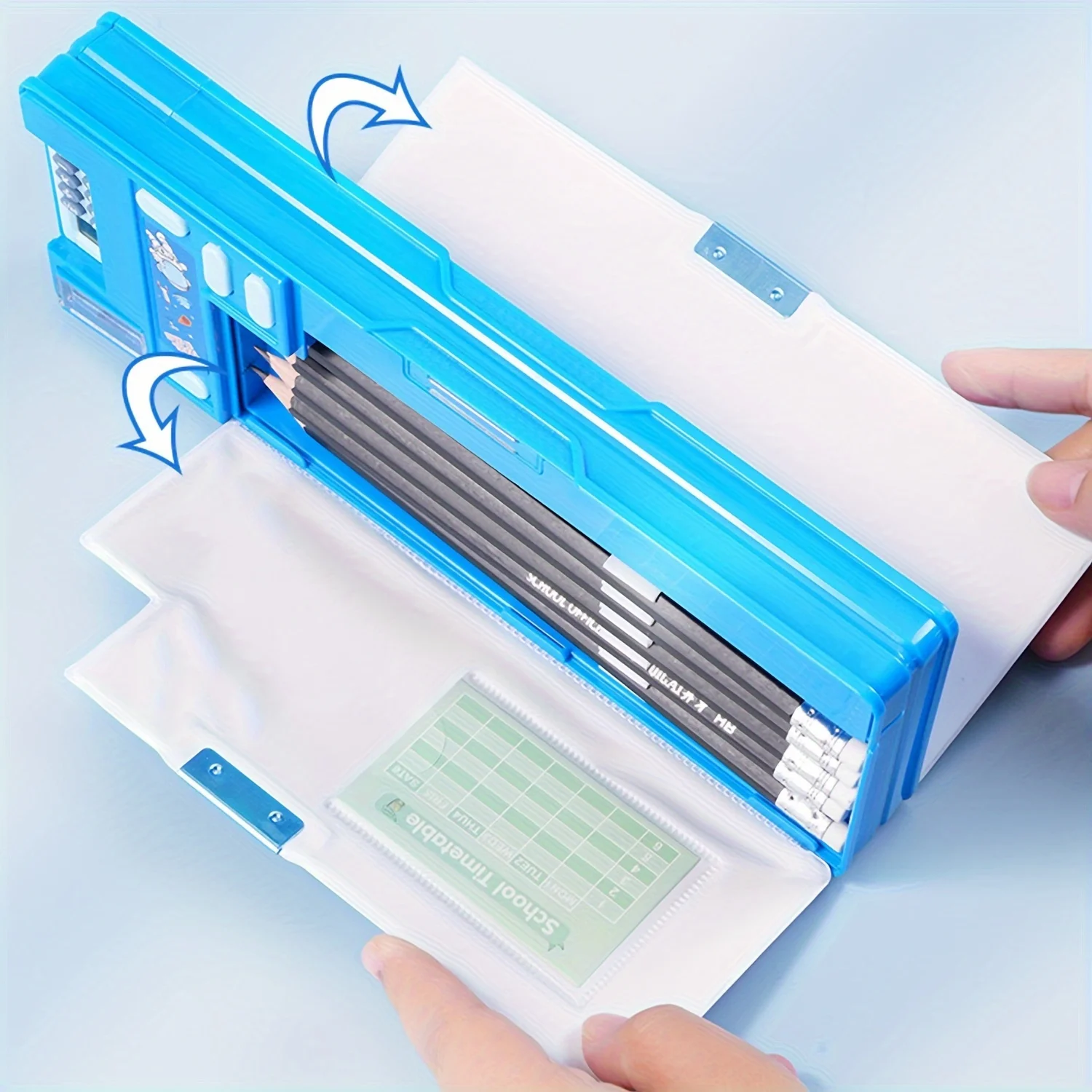 Kids Multifunctional Pencil Case with Calculator, Desk Organizer for Pens, Pencils, Markers, Office Supplies, Pink and Purple De