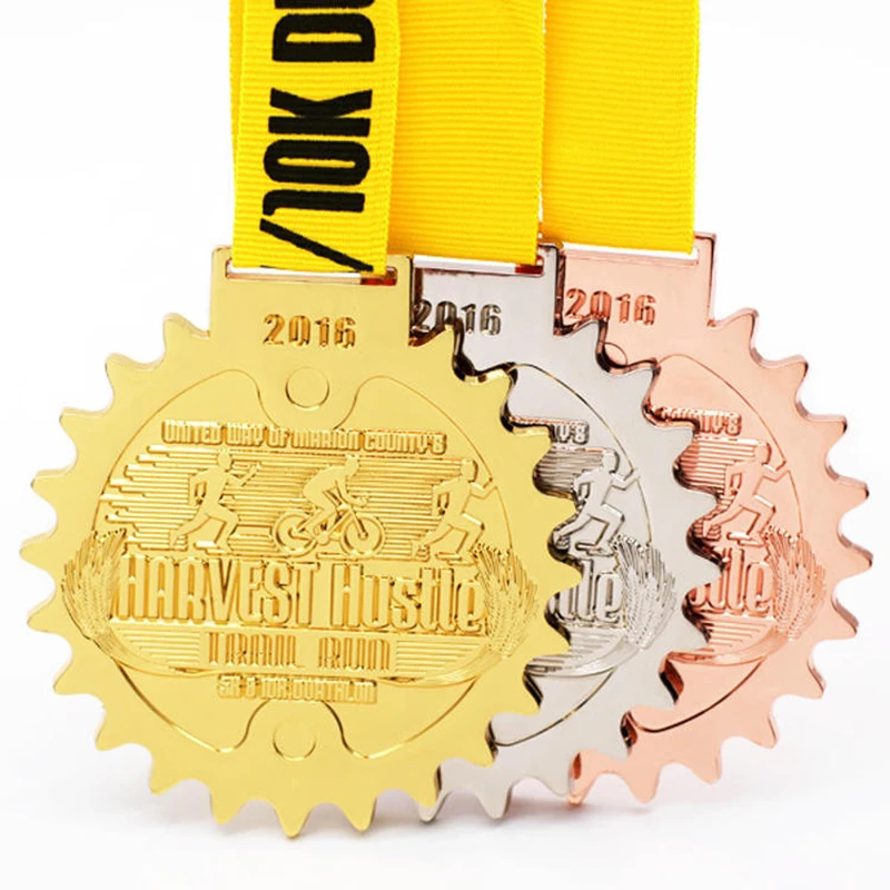 Manufacturer Cheap Design Custom Logo Gold Zinc Alloy Metal 2D 3D Running Race Marathon Finisher Sports Medals With Ribbon