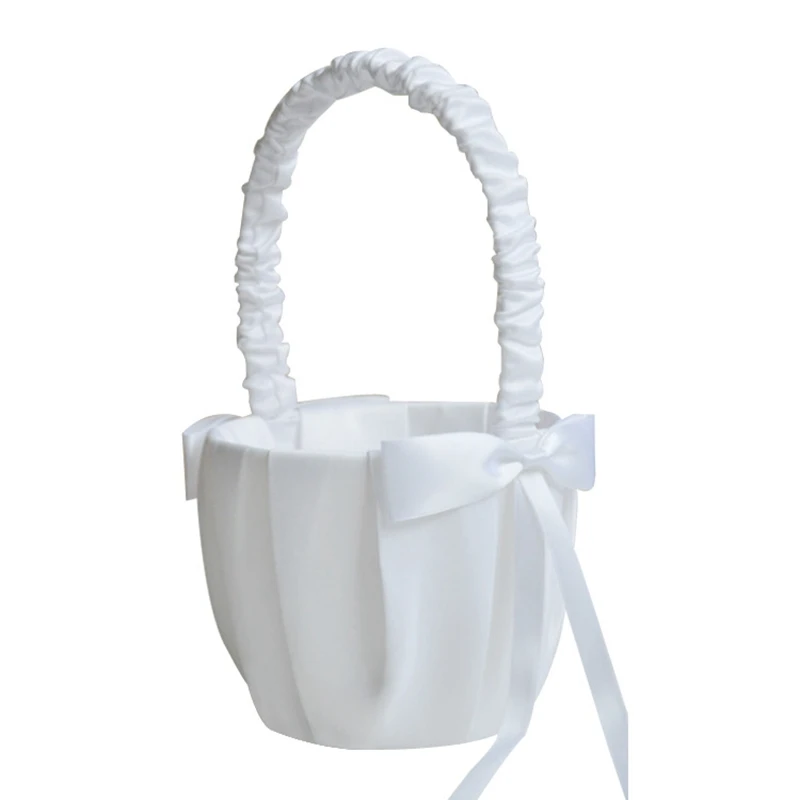 

Romantic Bowknot White Satin Wedding Ceremony Party Flower Girl Basket