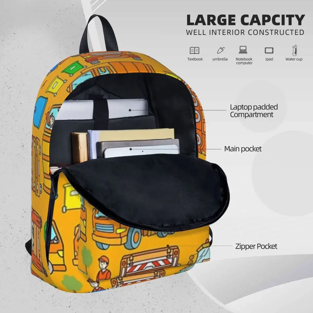 Mochila con diseño de camión de basura para niños, bolsa escolar para estudiantes, para ordenador portátil