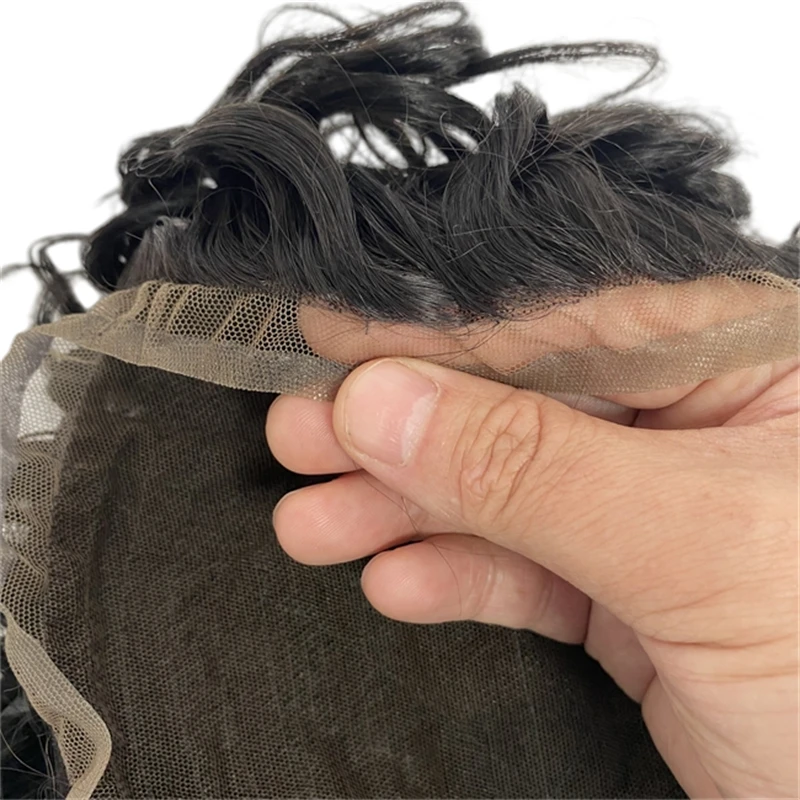 Vervanging van Europees maagdelijk menselijk haar # 1B zwarte kleur 130% dichtheid 8x10 toupet 19 mm krul full lace unit voor zwarte mannen