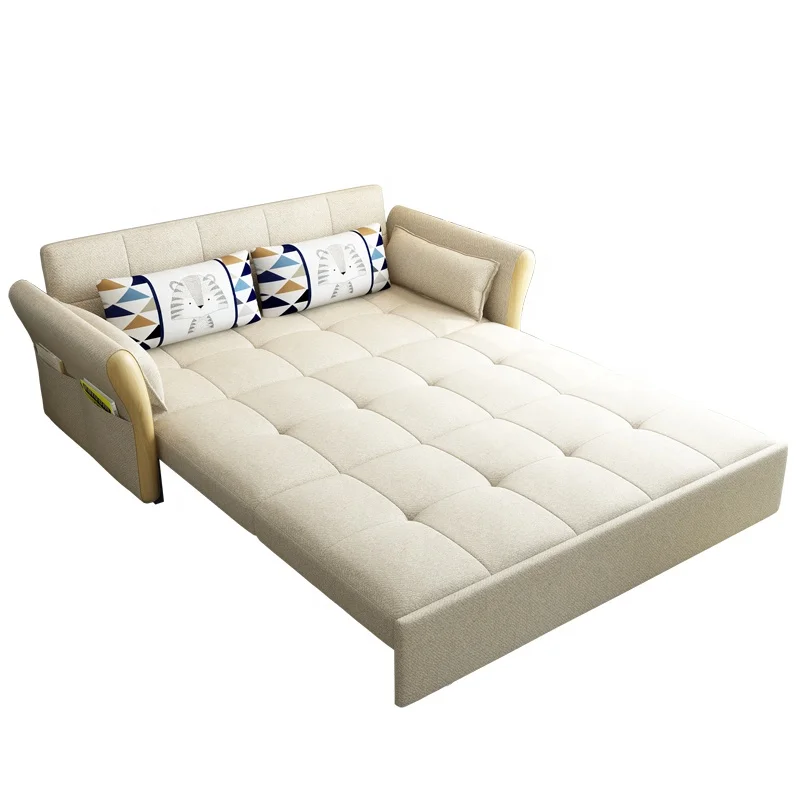 Portable Folding Sofa Bed Solid Wood Frame Convertible Sofa Three Seat Sofa Cum Bed Living Room Furniture Couch