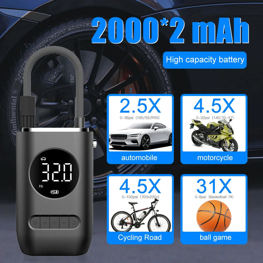 Car Air Pump Electric Air Compressor Portable Mini Self Propelled Tire Pump Handheld Wireless Digital Display Charging Pump