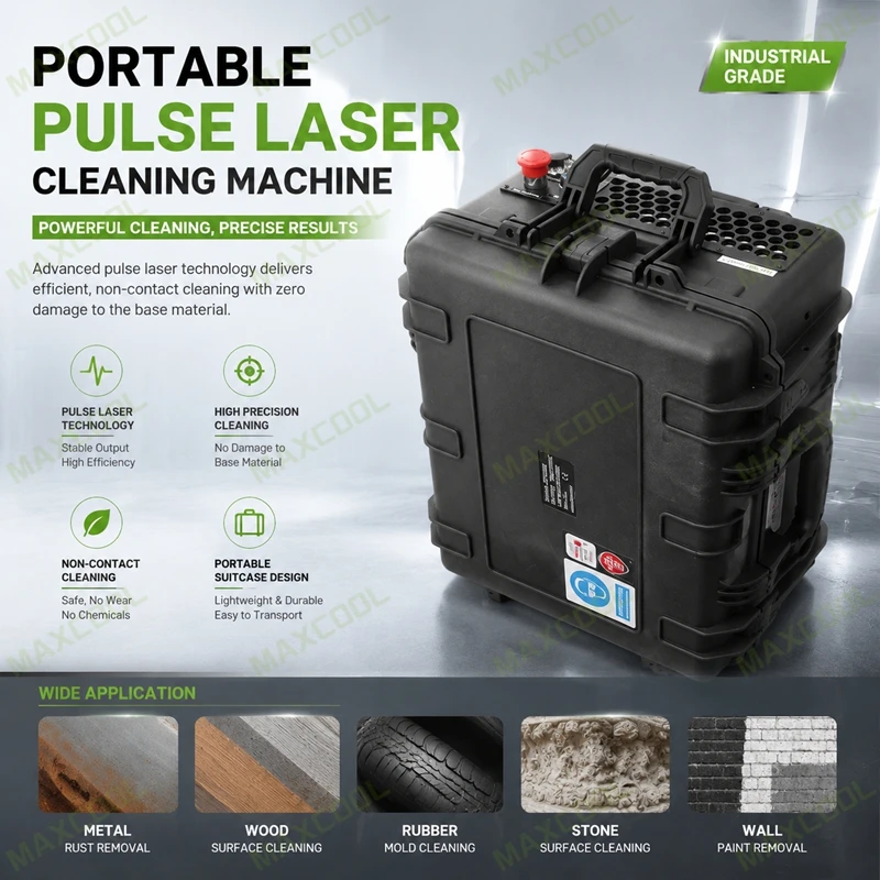 Mini Fiber Pulse Laser Cleaner Machine with Carry Case Portable Rust Removal System for Machinery Parts Metal Automotive Repair