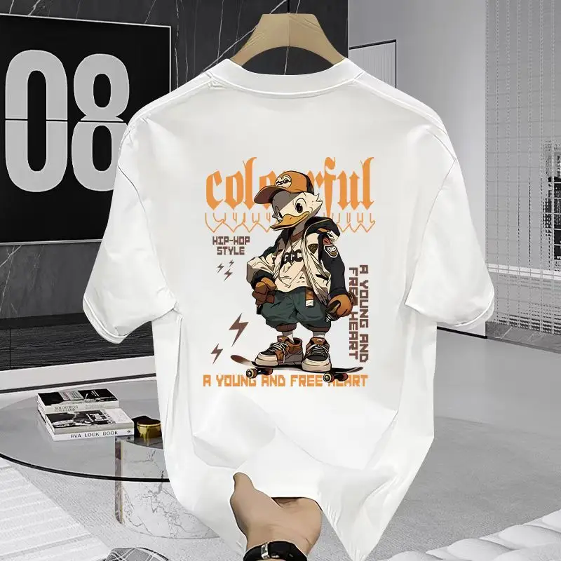 

Motorcycle Handsome Back Printed Pure Cotton Short-Sleeved Young Men's and Women's Summer Slim Casual Half-Sleeved Tops