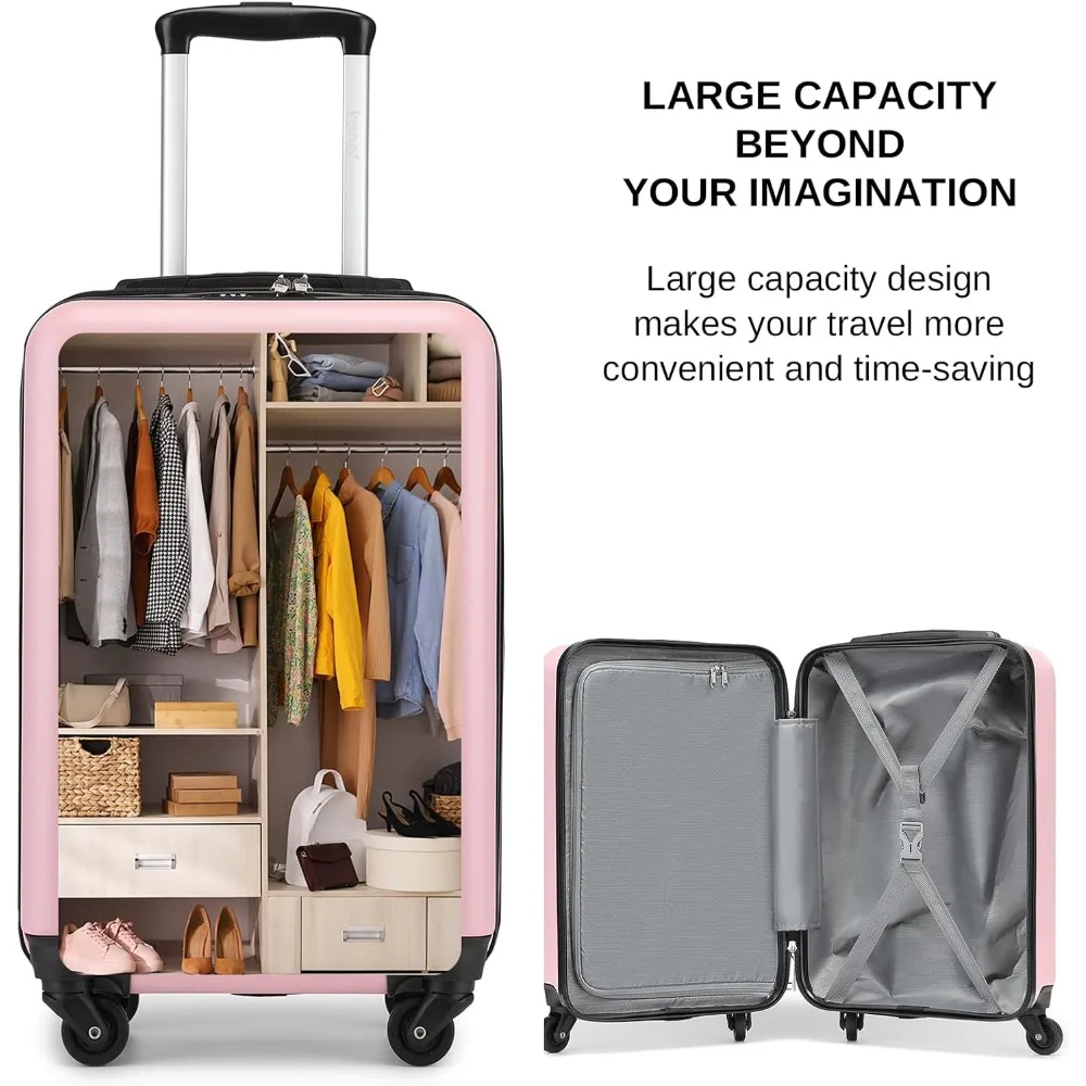 20-Inch Lightweight Hardside Carry-On Suitcase with Spinner Wheels, Pink Rolling Cabin Luggage for Air Travel (1-3 Days)