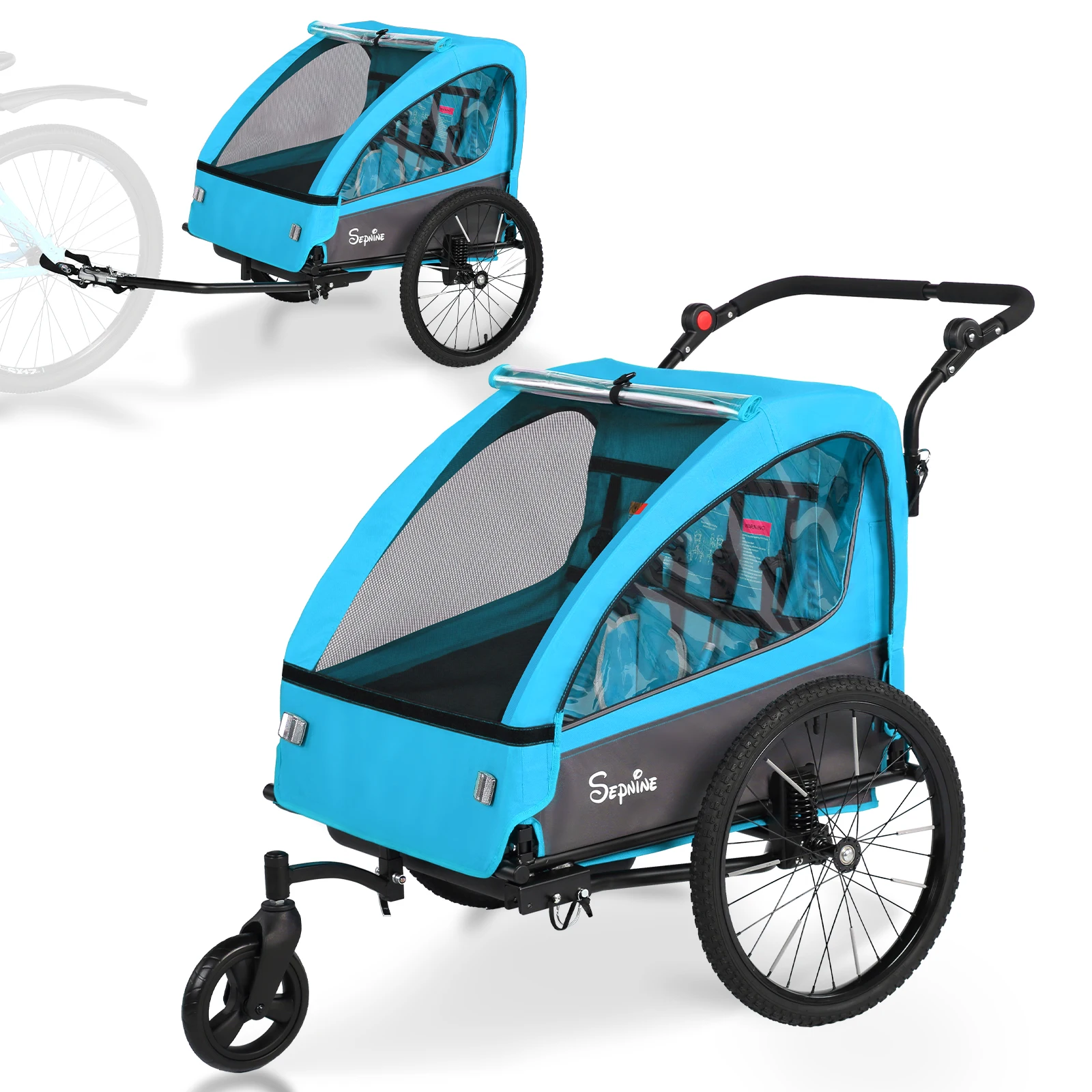 EU Sepnine BT920 Kinderfietskar met schokabsorberende band, ademende, veilige en opvouwbare opbergruimte