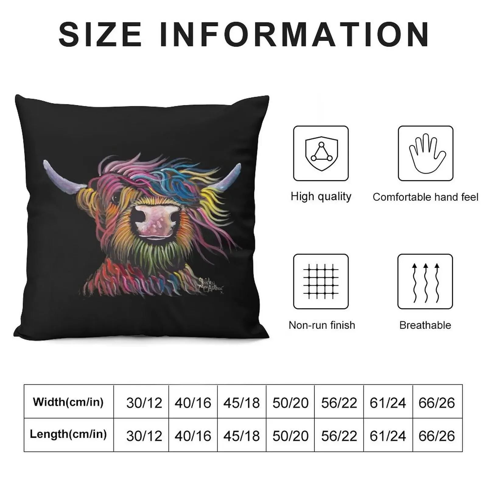 Scottish Hairy Highland Cow ' ROCK A BILLY ' by Shirley MacArthur Throw Pillow Decorative Sofa Cushions pillow