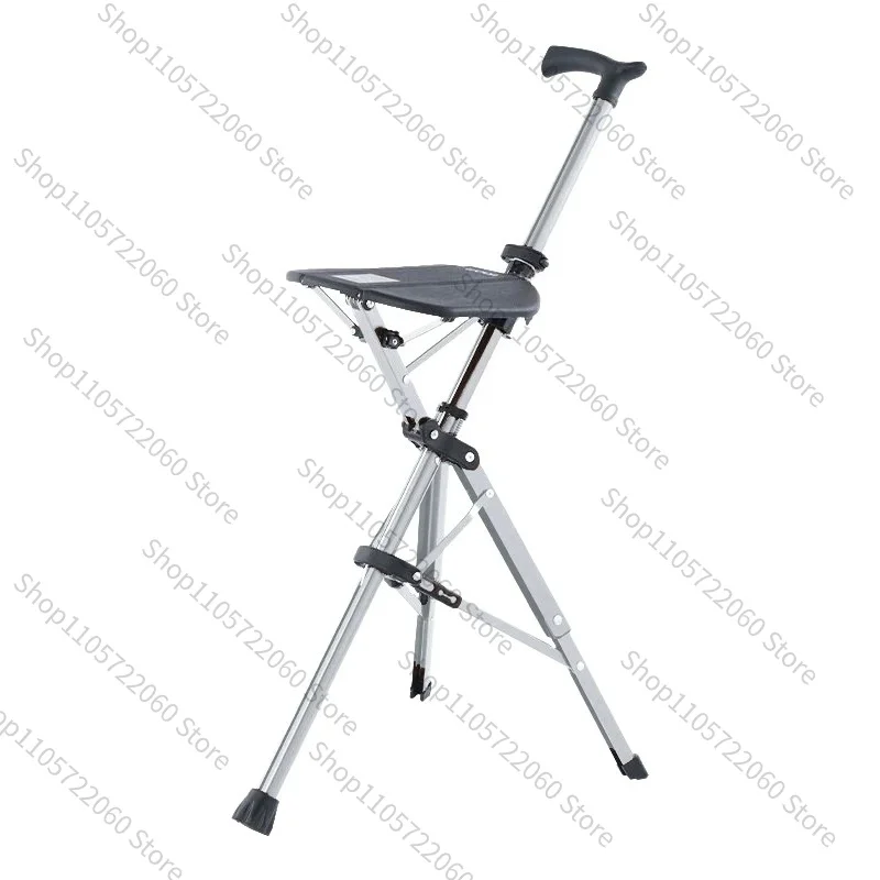 Foldable Walking Cane Stool Lightweight Anti-Slip Elderly Hiking Stick Chair