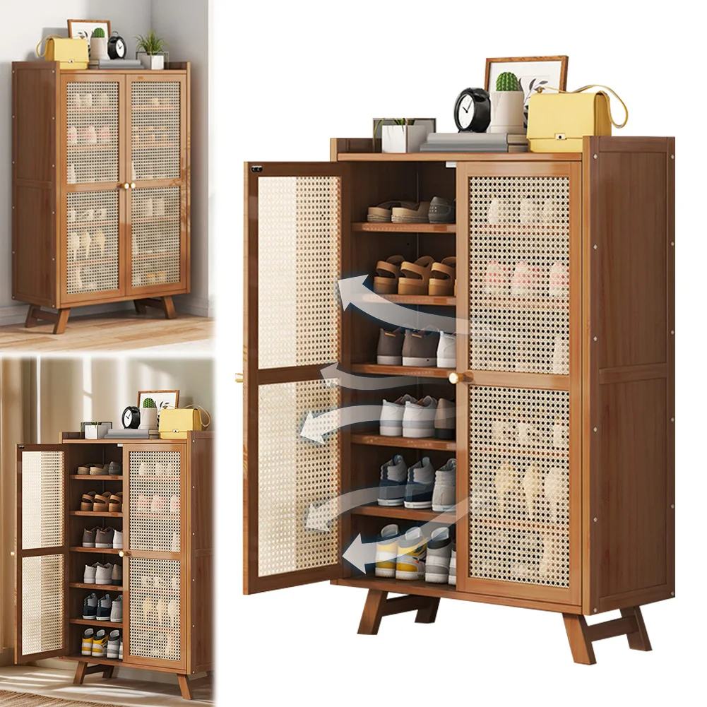 

5/7 Tiers Shoe Rack Organizer with Doors Free Standing Shoe Rack Wooden Shoe Storage Shelves for Entryway Hallway Closet