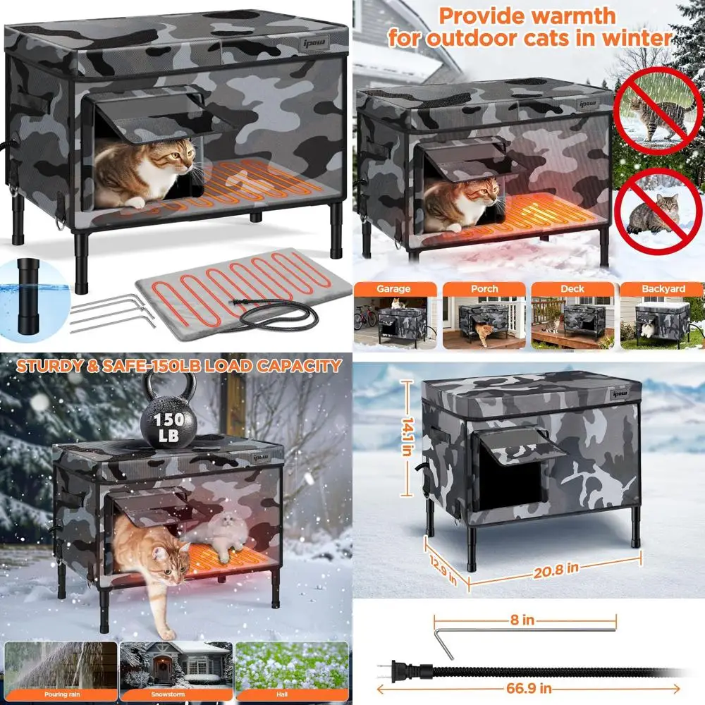 

Durable 6-Layer Outdoor Cat Shelter, Waterproof & Insulated with Heated Plush Bed for Stray Cats