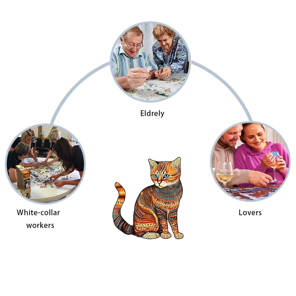 Kat-Vormige Dier Houten Puzzel Exquise A3 A4 A5 3d Vorm Houten Interieur Vakantie Puzzel Puzzel Volwassen Decompress