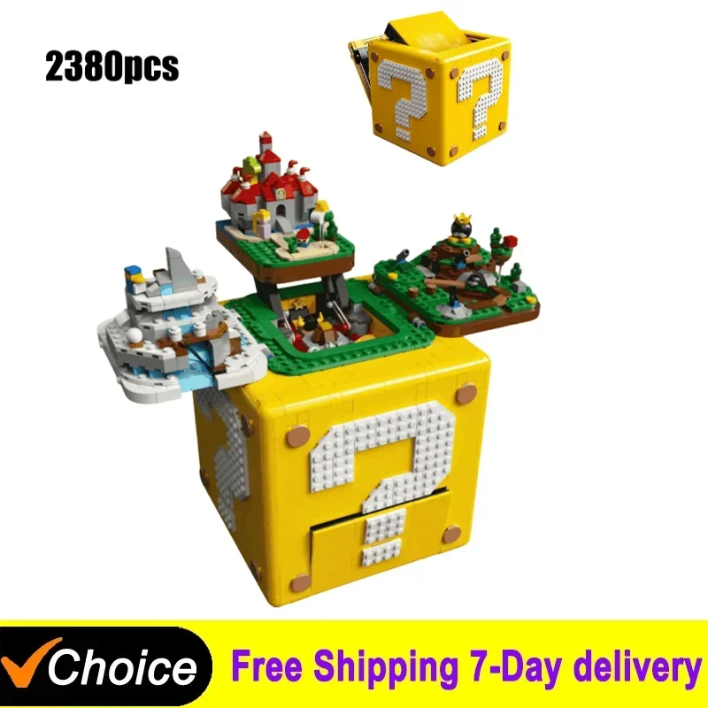 MINISO 2064pcs Compatible 71395 Game Modular Building Blocks para Criancas Super Mario Question Mark Box Model Bricks Toys Gift