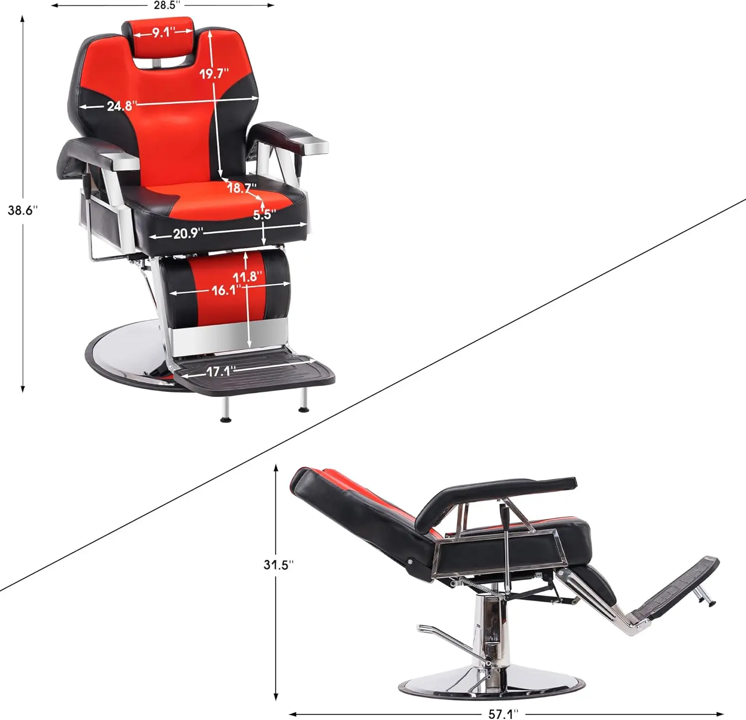 Barberpub Heavy Duty Recline Barber Chair Allzweck-Hydraulik-Salonstuhl für Friseur, Spa, Beauty-Shampoo-Ausrüstung 8706