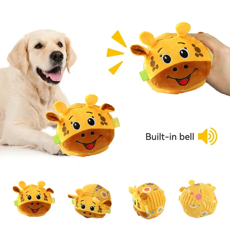 Plush Dog Soft Fur Rattan Balls Voice Toys Ball Interactive Pet Dog Toys and Moving Ringtones Fun Chewing Toys Animal Shape