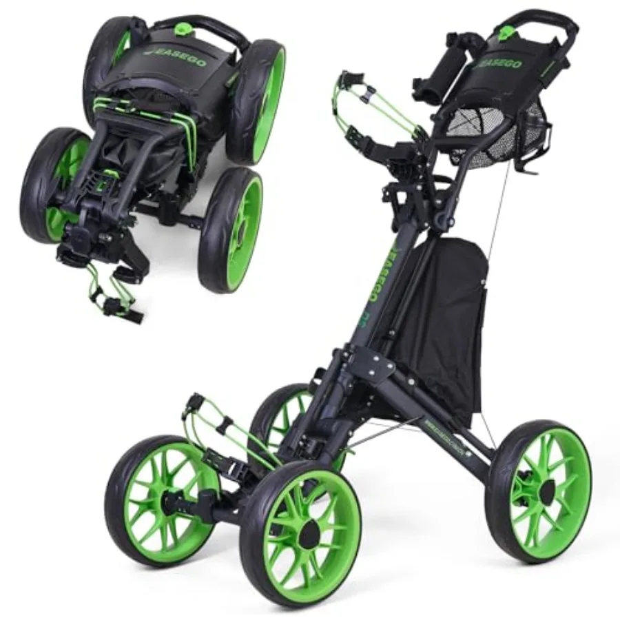 

Golf Push Cart 4 Wheel All-Terrain Walking Caddy with Phone Holder Cup Holder Umbrella Holder Foot Brake Cooler Basket Lightwei