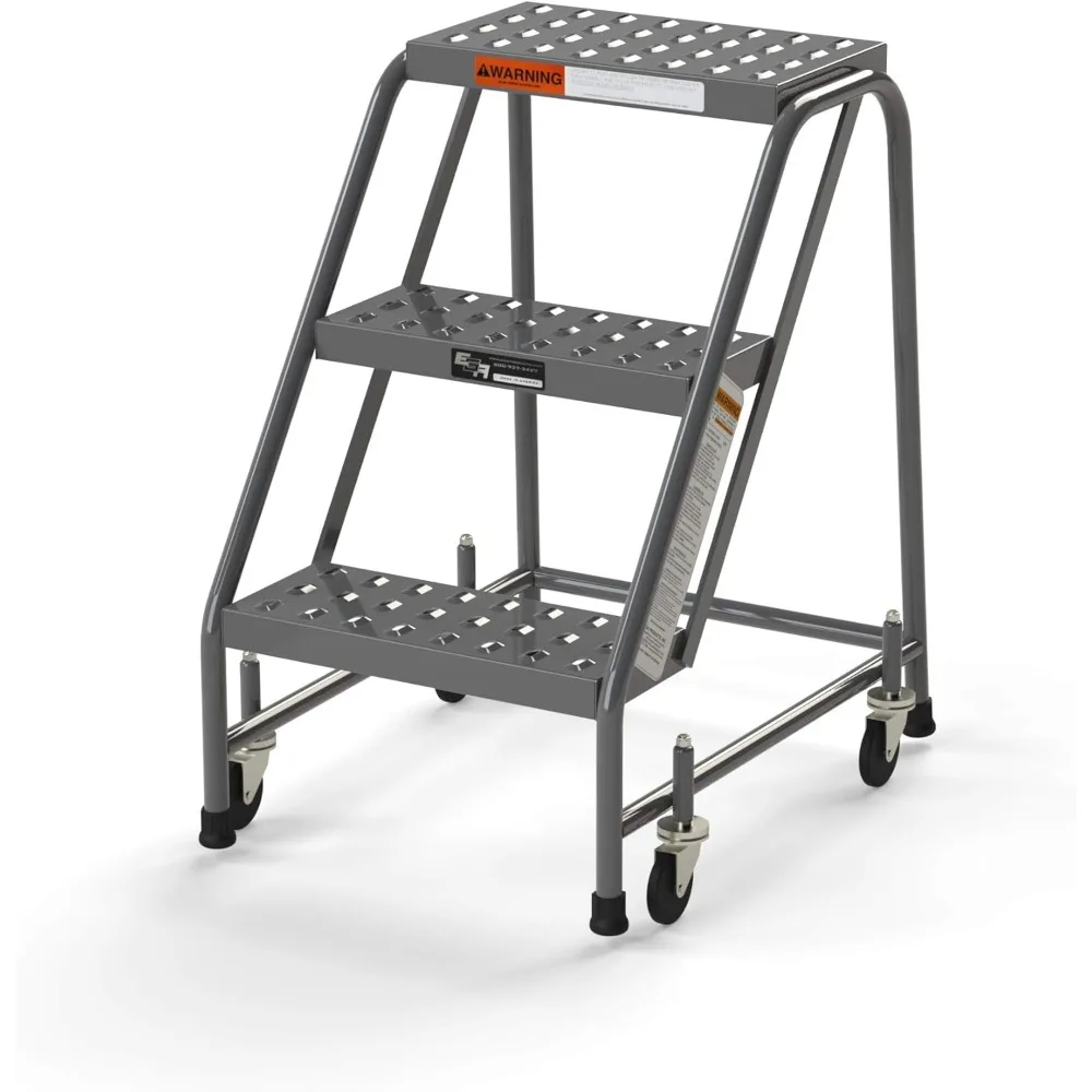 

3 Step Rolling Ladder, Assembled OSHA Step Stool, No Handrails, 450 Pound Capacity, 30" Top Step Height, Heavy Duty Step Stool [