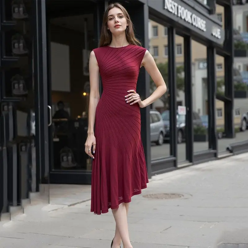 

High Quality Knitted Slim Fit Sleeveless Vest Dress Elegant Style Heavy Duty Radiation Resistant Premium South Oil Dress