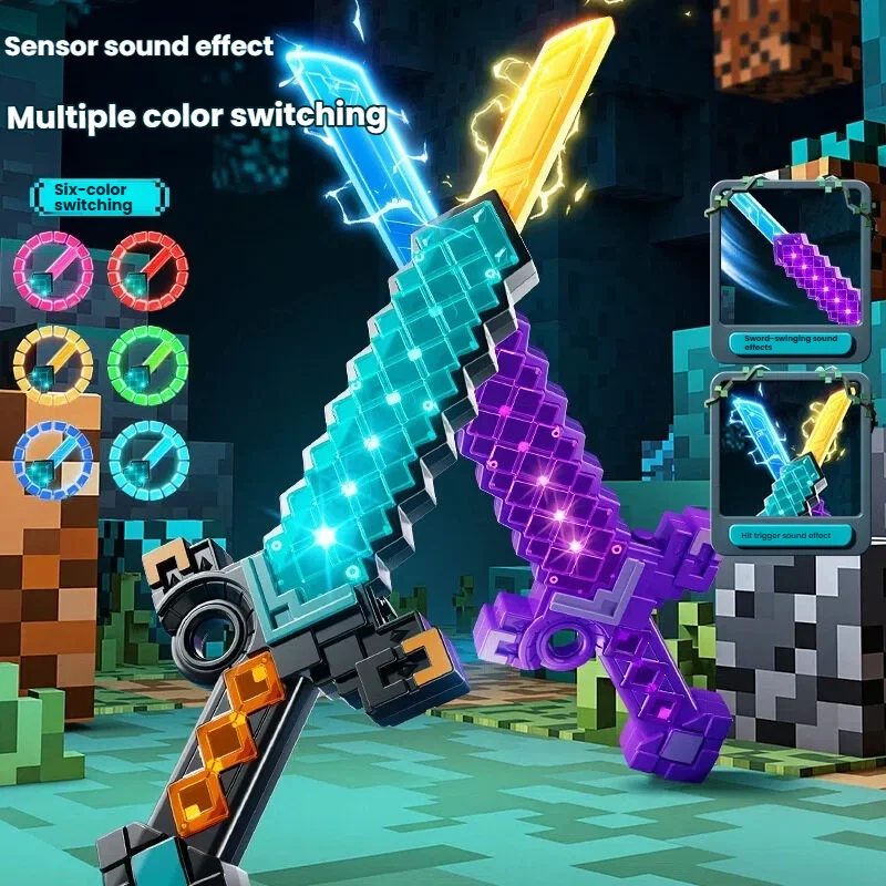 

Kids Extendable Glowing Laser Sword Dual Head 6 Color Switchable LED Light With Music Best Birthday Holiday Gift For Boys