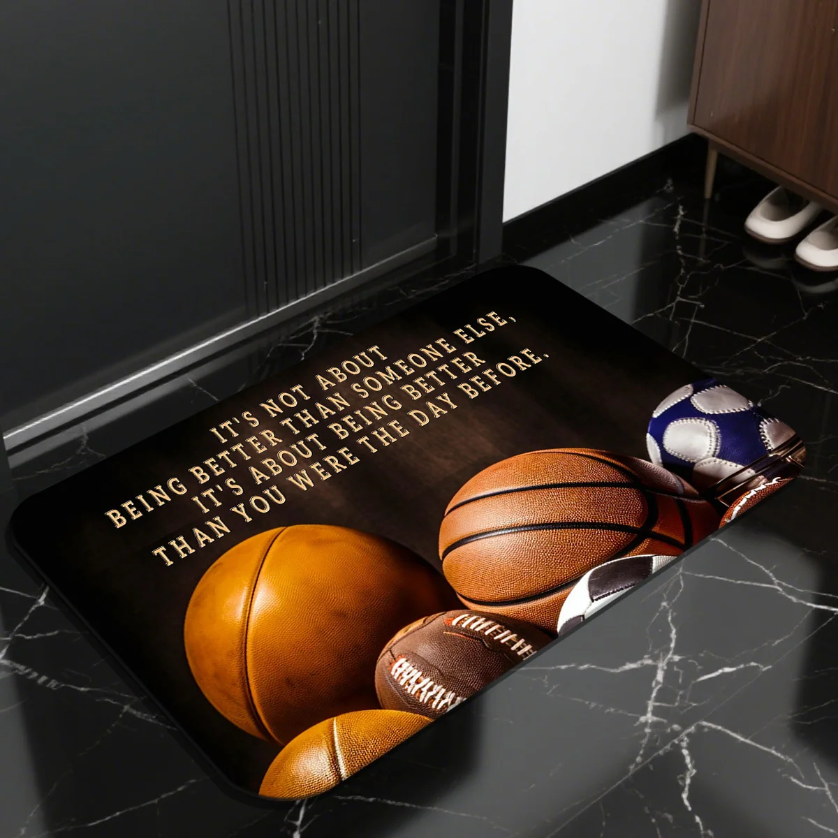 Tapis de sol sportif motivant, tapis de bienvenue antidérapant pour l'entrée de la salle de sport, la chambre des garçons, la décoration intérieure, motifs basketball et football