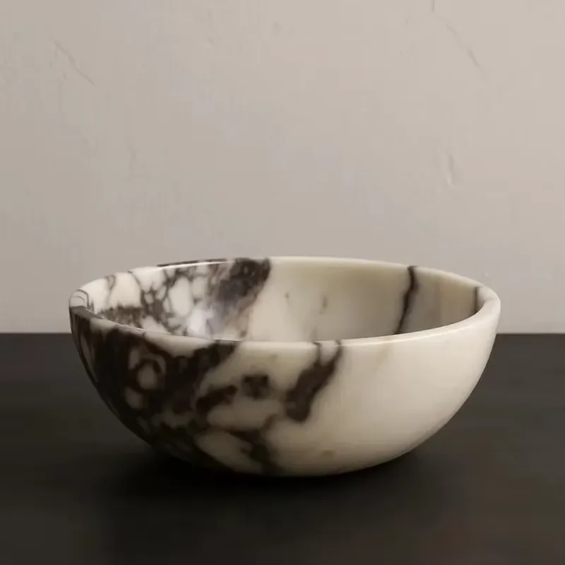 Newstar Stone Decor Polished Sculptural Centerpiece Calacatta Viola Marble Bowl