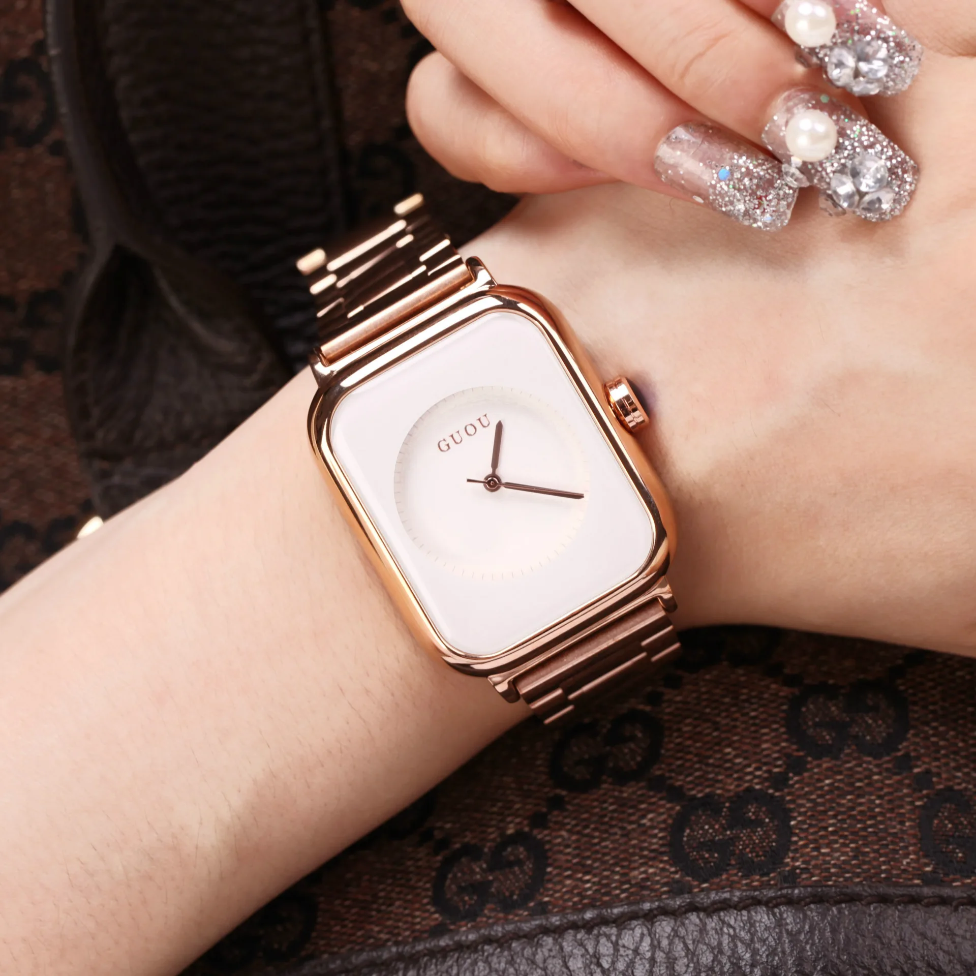 

223 New Fashion Guou Top Brand Luxury Rose Gold Full Stainless Steel Band Girls Trend Waterproof Quartz Women's Gift Wrist Watch