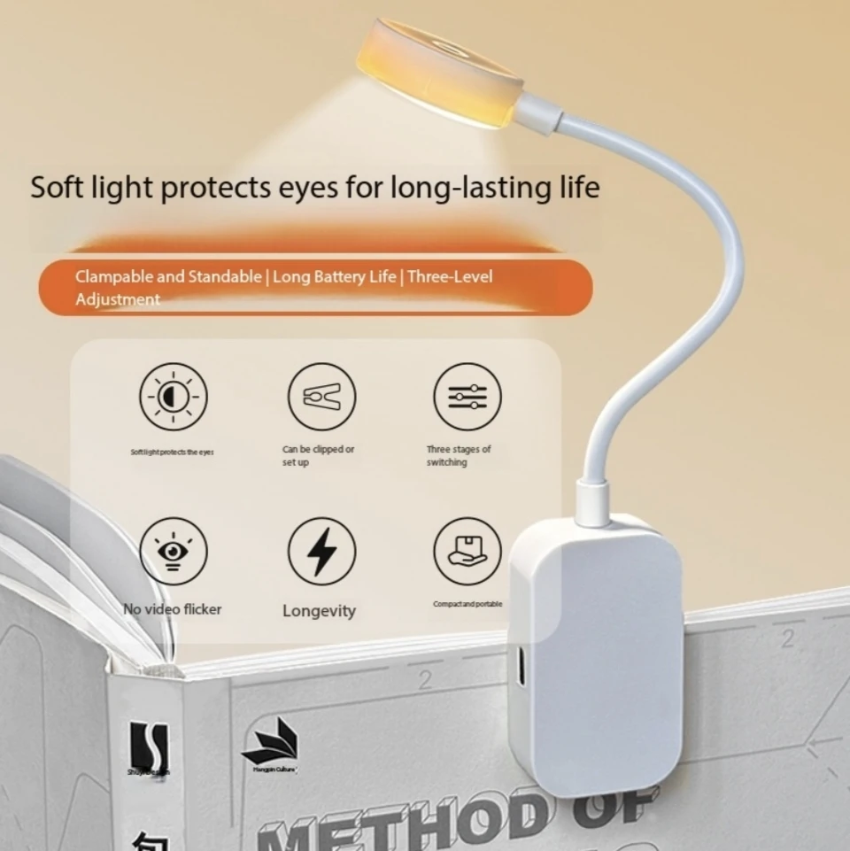 Folding Mini Clip Book Lamp USB Rechargeable LED Night Light 3 Modes Eye Protection Stepless Dimmable Flexible Bedroom Reading image 2