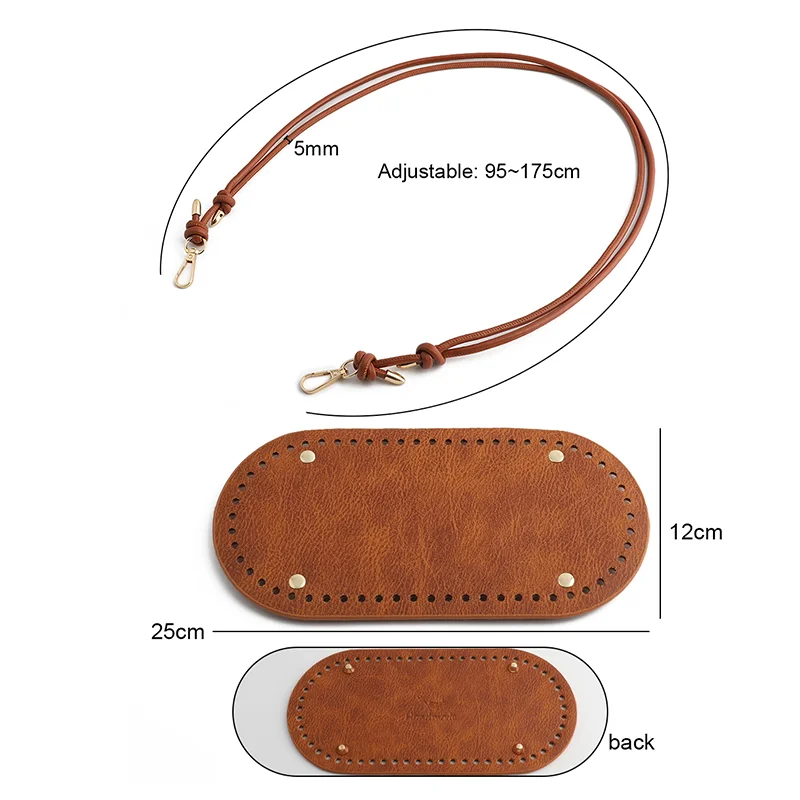 1/5set DIY PU Leather Crochet Bag Accessories Handmade Drawstring Parts Woven Bags Set Bag Bottom Base Bags Strap Handle