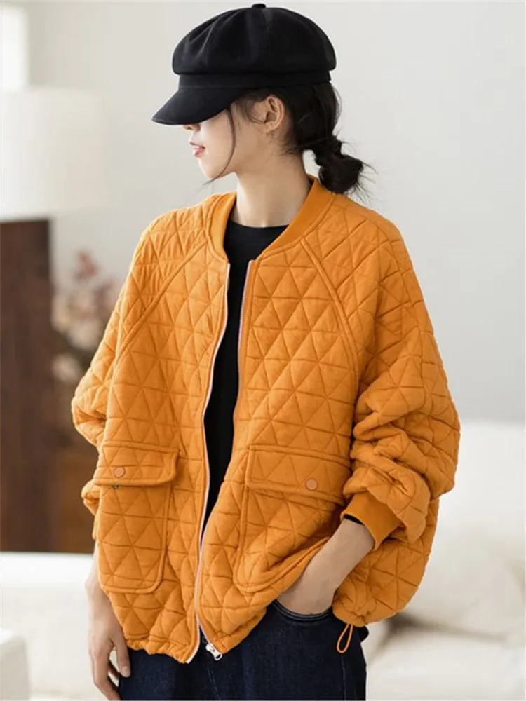 Autumn Winter Baseball Uniform Jacket Women's  Large Size Loose Korean Casual All-Match Quilted Thicken Warm Cardigan Coat Femme