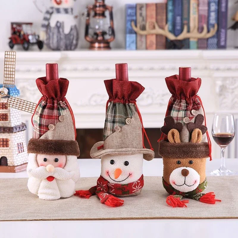 Christmas Wine Bottle Covers Bag Merry Christmas Decorations For Home Snowman Santa Claus Champagne Bottle Cover Xmas Gift