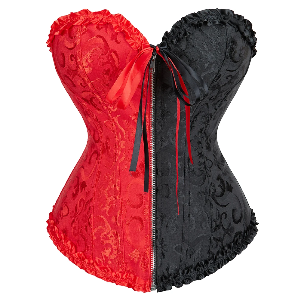 

Women Corset Sexy Zipper Front Gothic Corsets and Bustiers Top Lace Up Bridal Wedding Lingerie Black Red White Vintage Korsett