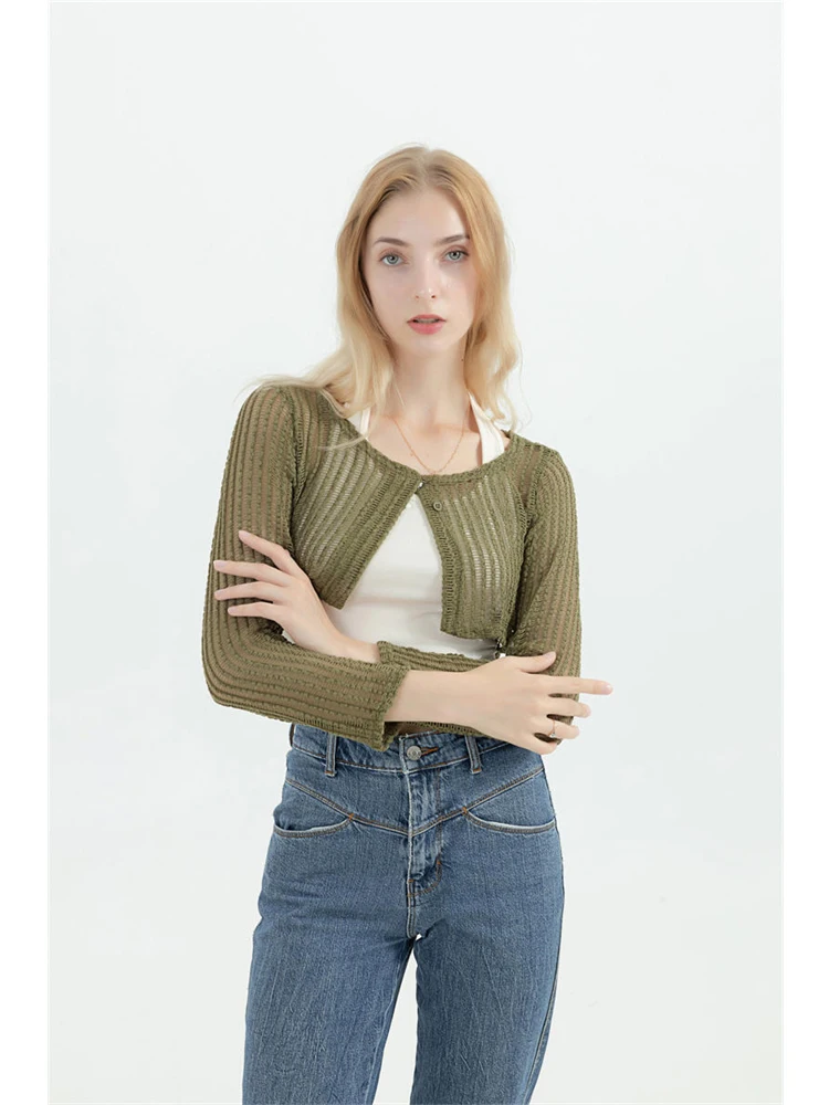 2022 Fashion Women Halter Off Shoulder Crop Top Korean V Neck Y2K Tops Hollow Out Long Sleeve Knit Tops Coat 2 Piece Clothes