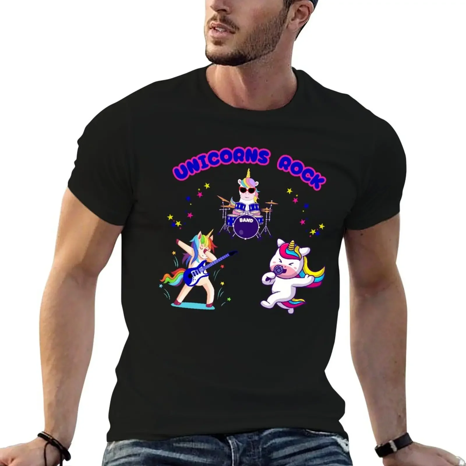 

Unicorns Rock Cool Band Lead Singer Guitarist & Drummer T-Shirt vintage graphic tee graphics slim fit t shirts for men