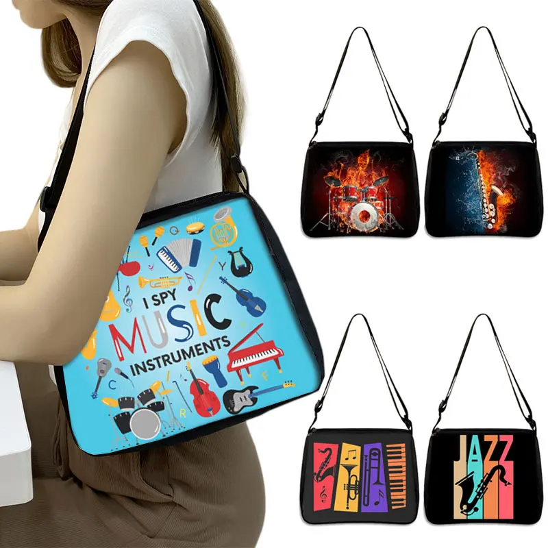 

Musical Instrument Flame Print Women Handbag Jazz Saxophone Shoulder Bags Leisure Clutch Bag Phone Purse Holder Bag Gift