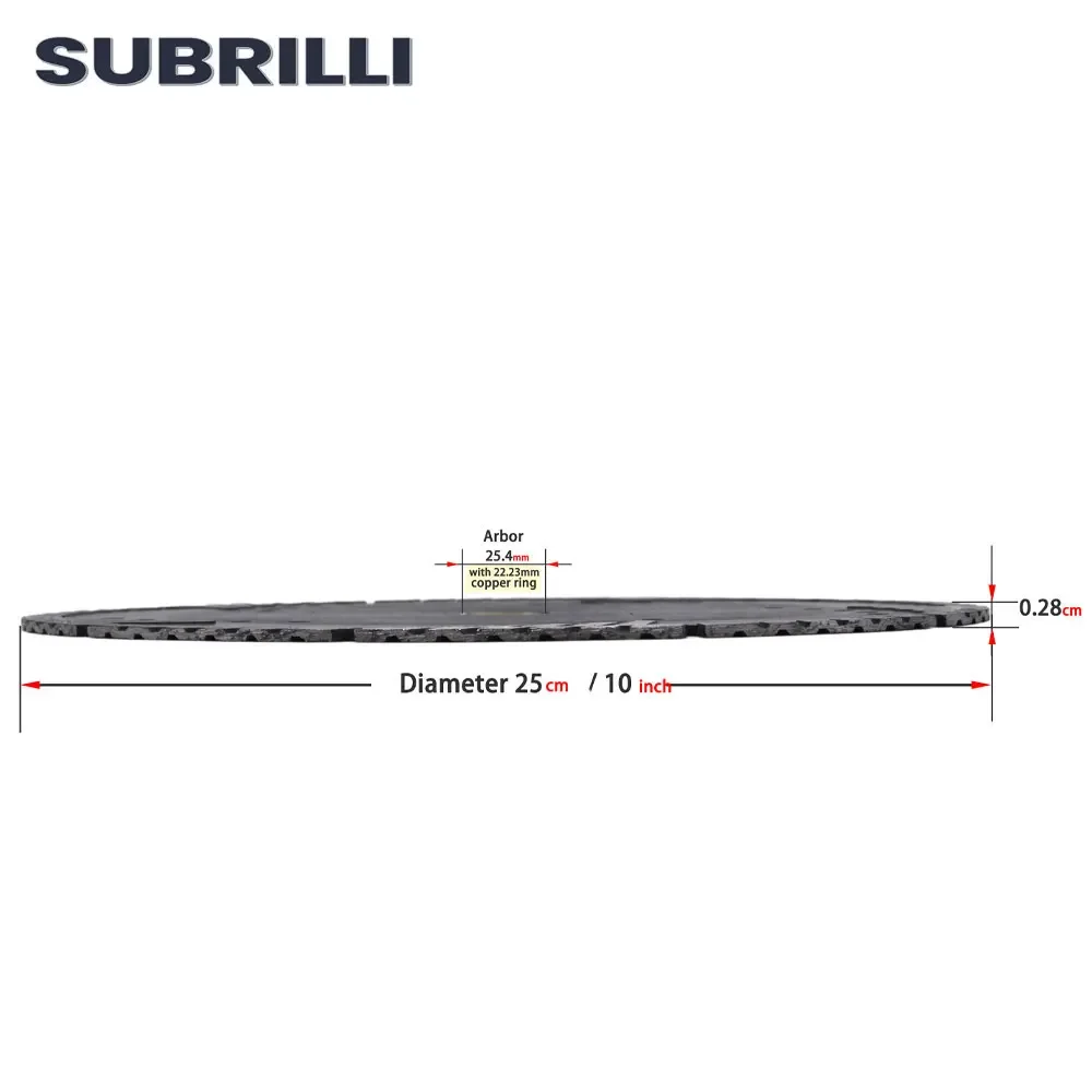 SUBRILLI 250mm 다이아몬드 톱 블레이드 10 "핫 프레스 커팅 디스크 콘크리트 화강암 대리석 서클 블레이드 건식 습식 커팅 머신 사용