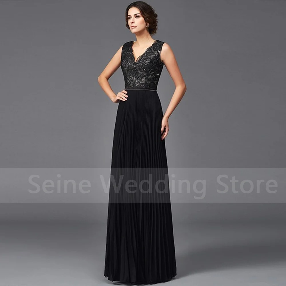 Black Formal Dress for Mother 2022 V-Neck Sleeveless Lace Mother Of The Bride Dresses Chiffon Custom Floor Length Robe De Soiree