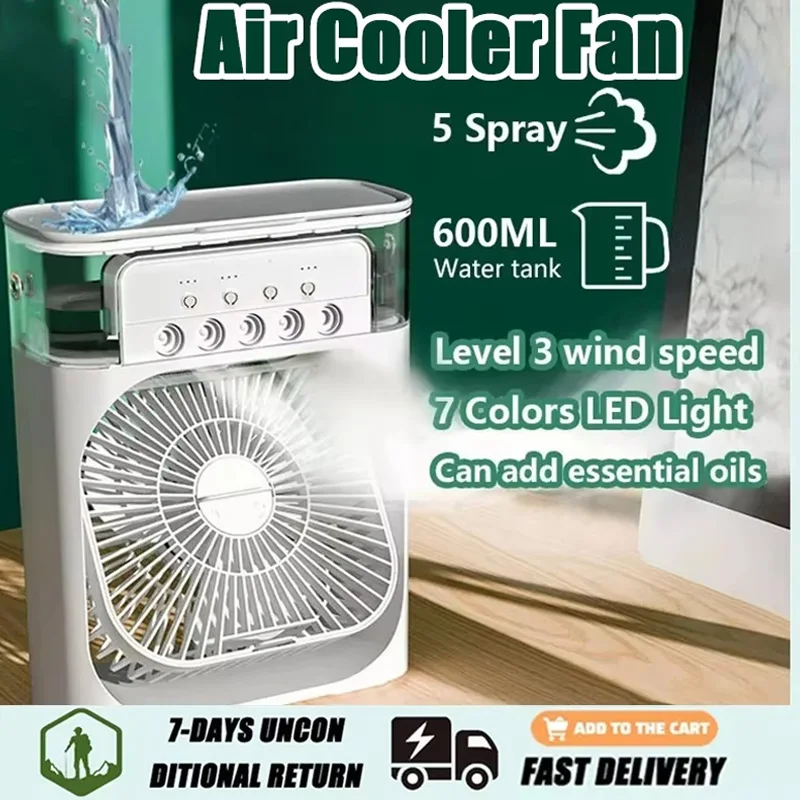 

New 3-in-1 Fan Air Conditioner Household Small Air USB Electric Fan Air Cooler LED Night Light Water Mist Office Home