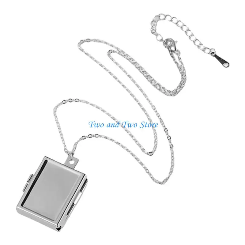 

HX6F Trendy Square Pendant Necklace Sturdy Brass Adjustable Chain Jewelry Accessory Portable for Female Fashionable