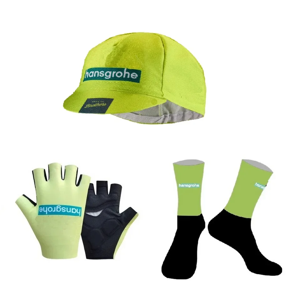 2024 BORAful HANSGROHE Team One Pair Half Finger Cycling Gloves + ONE PAIR CYCLING SOCKS+ Polyester Caps